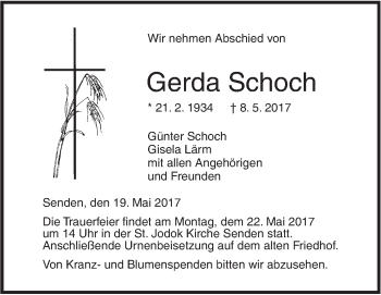 Traueranzeige von Gerda Schoch von Südwest Presse