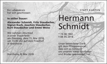 Traueranzeige von Hermann Schmidt von Hohenloher Tagblatt