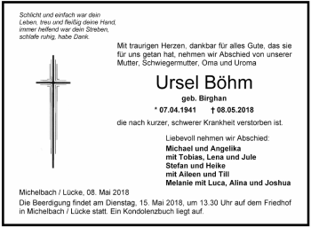 Traueranzeige von Ursel Böhm von Hohenloher Tagblatt