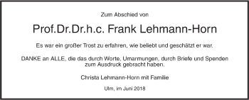 Traueranzeige von Frank Lehmann-Horn von SÜDWEST PRESSE Ausgabe Ulm/Neu-Ulm