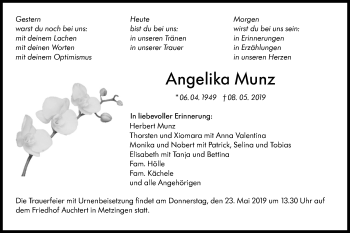 Traueranzeige von Angelika Munz von Metzinger-Uracher Volksblatt