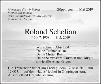 Traueranzeige von Roland Schelian von NWZ Neue Württembergische Zeitung