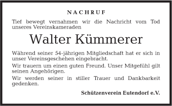 Traueranzeige von Walter Kümmerer von Rundschau Gaildorf
