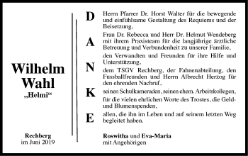 Traueranzeige von Wilhelm Wahl von NWZ Neue Württembergische Zeitung