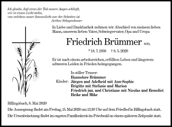 Traueranzeige von Friedrich Brümmer von Hohenloher Tagblatt