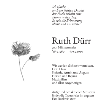 Traueranzeige von Ruth Dürr von SÜDWEST PRESSE Ausgabe Ulm/Neu-Ulm