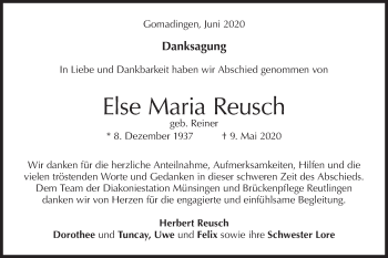Traueranzeige von Else Maria Reusch von Alb-Bote/Metzinger-Uracher Volksblatt