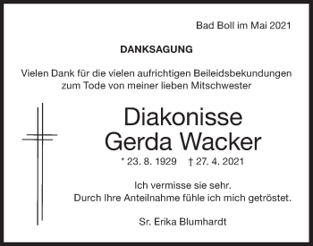 Traueranzeige von Gerda Wacker von NWZ Neue Württembergische Zeitung