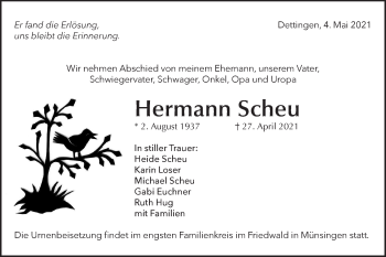 Traueranzeige von Hermann Scheu von Metzinger-Uracher Volksblatt
