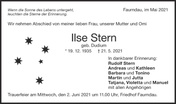 Traueranzeige von Ilse Stern von NWZ Neue Württembergische Zeitung