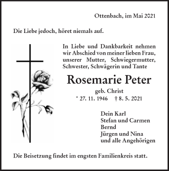 Traueranzeige von Rosemarie Peter von NWZ Neue Württembergische Zeitung