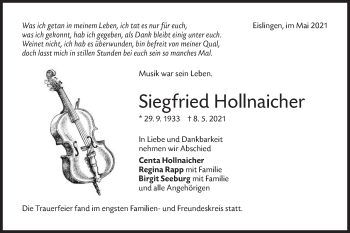 Traueranzeige von Siegfried Hollnaicher von NWZ Neue Württembergische Zeitung