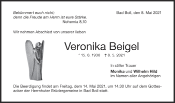 Traueranzeige von Veronika Beigel von NWZ Neue Württembergische Zeitung