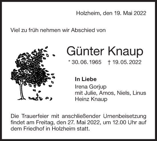 Traueranzeige von Günter Knaup von NWZ Neue Württembergische Zeitung