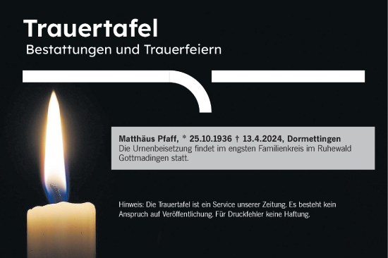 Traueranzeige von Bestattungen vom 26.04.2024 von SÜDWEST PRESSE Zollernalbkreis/Hohenzollerische Zeitung