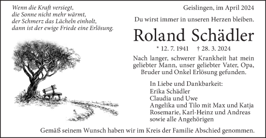Traueranzeige von Roland Schädler von Geislinger Zeitung