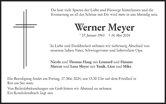 Traueranzeige von Werner Meyer von Hohenloher Tagblatt