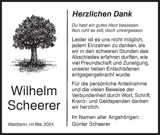 Traueranzeige von Wilhelm Scheerer von Hohenloher Tagblatt