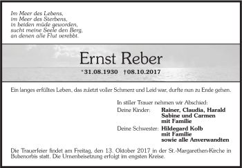 Traueranzeige von Ernst Reber von Haller Tagblatt