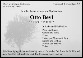 Traueranzeige von Otto Beyl von SÜDWEST PRESSE