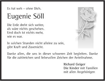 Traueranzeige von Eugenie Söll von NWZ Neue Württembergische Zeitung/Geislinger Zeitung