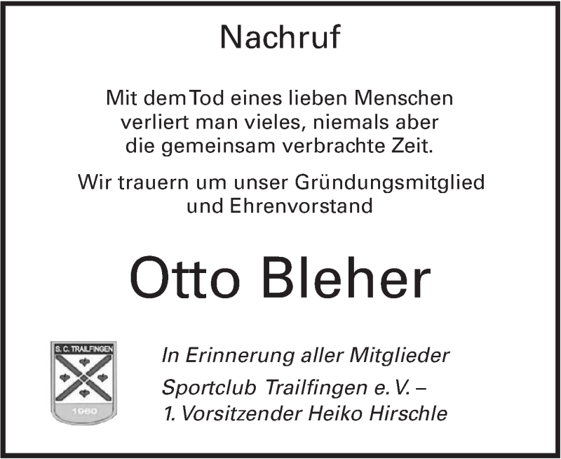  Traueranzeige für Otto Bleher vom 22.12.2017 aus Alb-Bote/Metzinger-Uracher Volksblatt