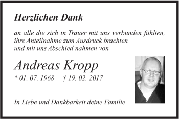 Traueranzeige von Andreas Kropp von Südwest Presse