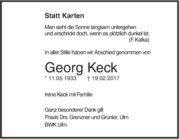 Traueranzeige von Georg Keck von Südwest Presse