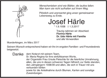 Traueranzeige von Josef Härle von Ehinger Tagblatt