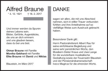 Traueranzeige von Alfred Braune von Südwest Presse