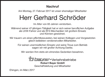Traueranzeige von Gerhard Schröder von Ehinger Tagblatt