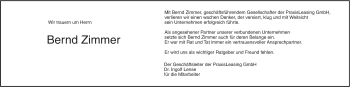 Traueranzeige von Bernd Zimmer von Südwest Presse