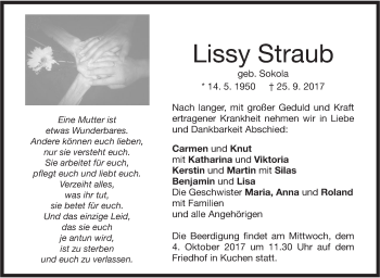 Traueranzeige von Lissy Straub von Geislinger Zeitung