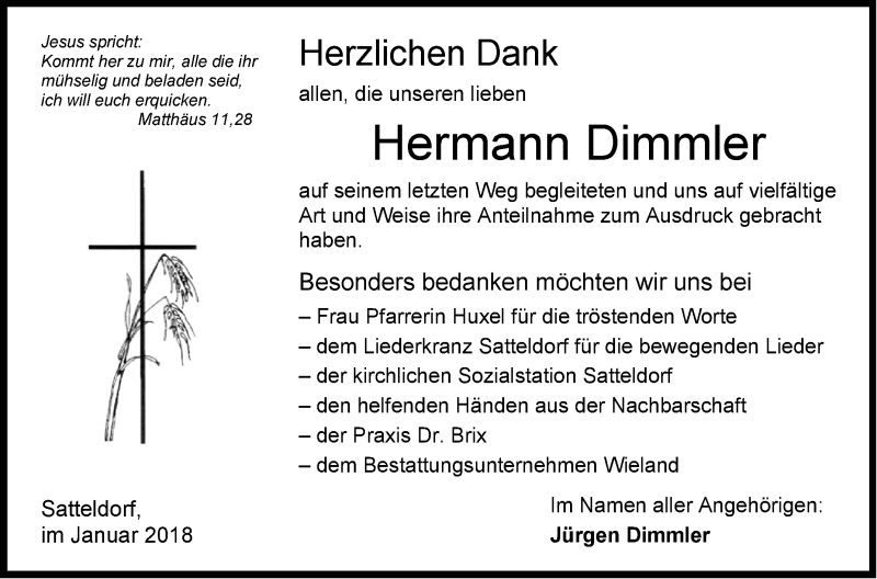  Traueranzeige für Hermann Dimmler vom 19.01.2018 aus Hohenloher Tagblatt