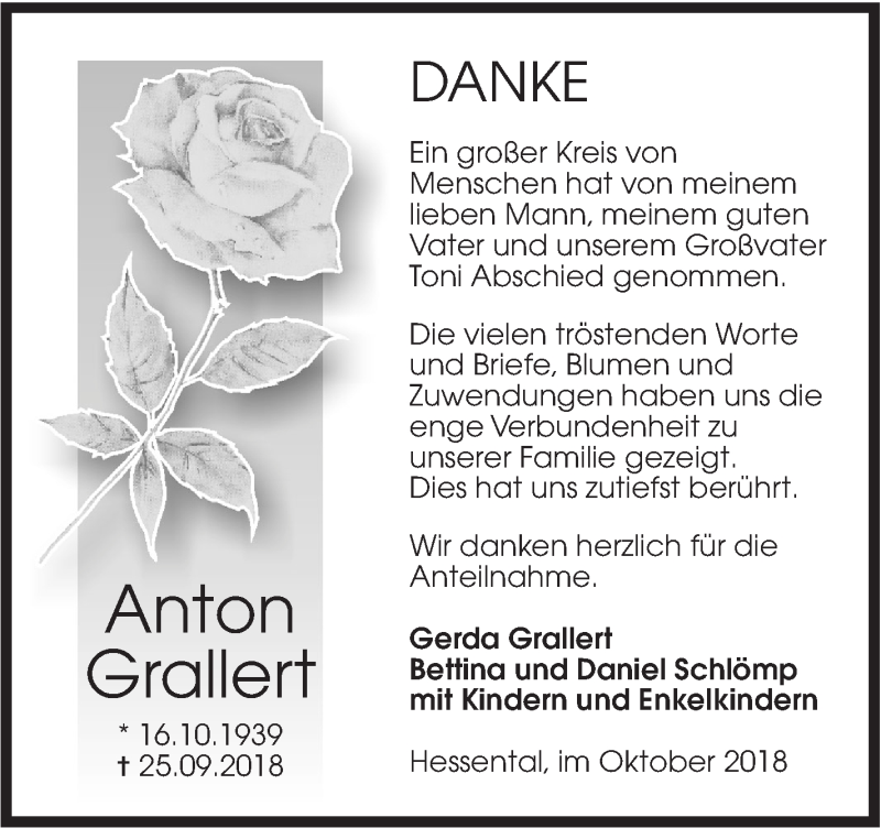  Traueranzeige für Anton Grallert vom 27.10.2018 aus Haller Tagblatt