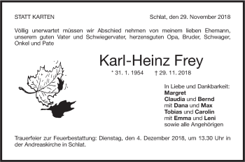 Traueranzeige von Karl-Heinz Frey von NWZ Neue Württembergische Zeitung