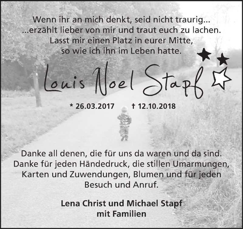  Traueranzeige für Louis Noel Stapf vom 24.11.2018 aus Haller Tagblatt