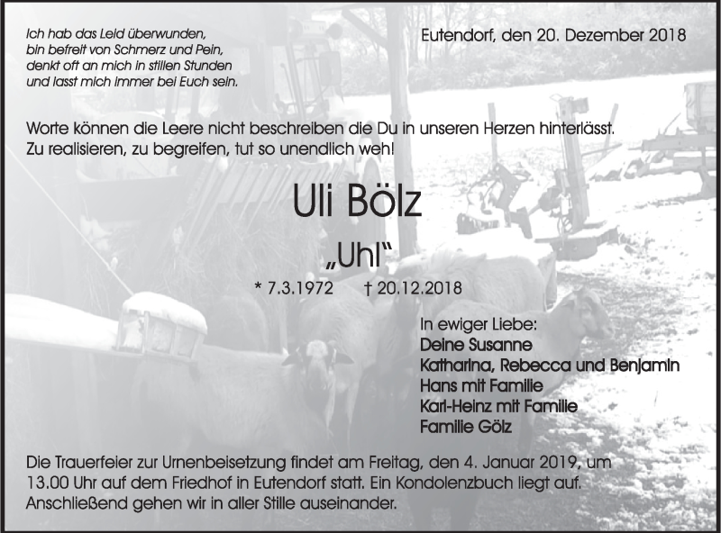  Traueranzeige für Uli Gölz vom 02.01.2019 aus Rundschau Gaildorf