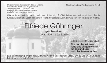 Traueranzeige von Elfriede Göhringer von Rundschau Gaildorf