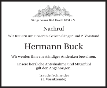 Traueranzeige von Hermann Buck von Metzinger-Uracher Volksblatt