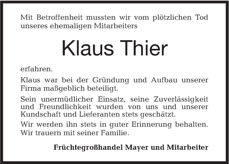  Traueranzeige für Klaus Thier vom 20.02.2018 aus Haller Tagblatt