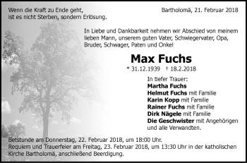 Traueranzeige von Max Fuchs von Geislinger Zeitung
