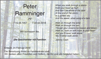 Traueranzeige von Peter Ramminger von SÜDWEST PRESSE Ausgabe Ulm/Neu-Ulm