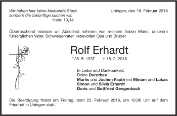 Traueranzeige von Rolf Erhardt von NWZ Neue Württembergische Zeitung