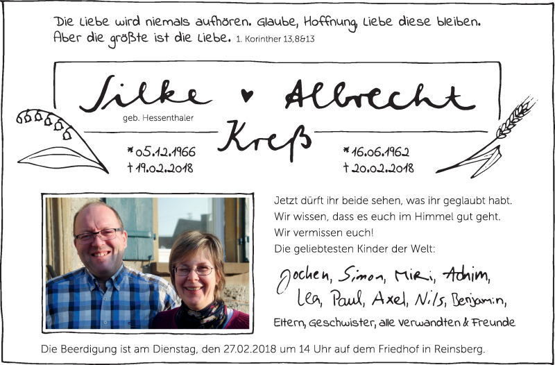  Traueranzeige für Silke und Albrecht Kreß vom 24.02.2018 aus Haller Tagblatt