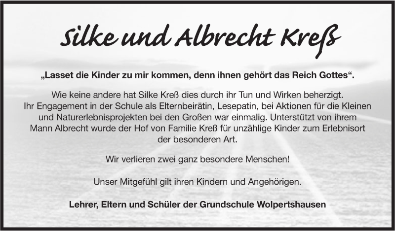  Traueranzeige für Silke und Albrecht Kreß vom 24.02.2018 aus Haller Tagblatt