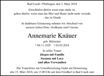 Traueranzeige von Annemarie Knäuer von Metzinger-Uracher Volksblatt