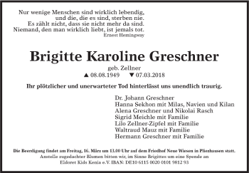 Traueranzeige von Brigitte Karoline Greschner von Metzinger-Uracher Volksblatt