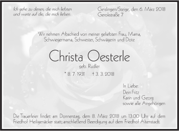 Traueranzeige von Christa Oesterle von Geislinger Zeitung