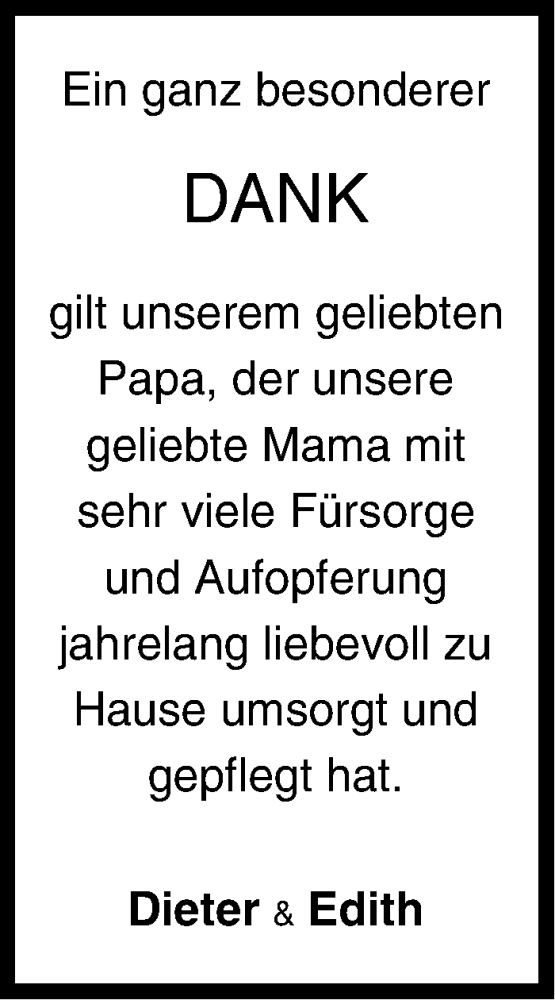 Traueranzeige für Ein ganz besonderer Dank vom 26.03.2018 aus Hohenzollerische Zeitung